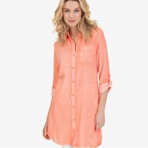 Tribal Jeans Women's Coral Cotton Gauze Button-Front Shirt Dress/Tunic Large NWT